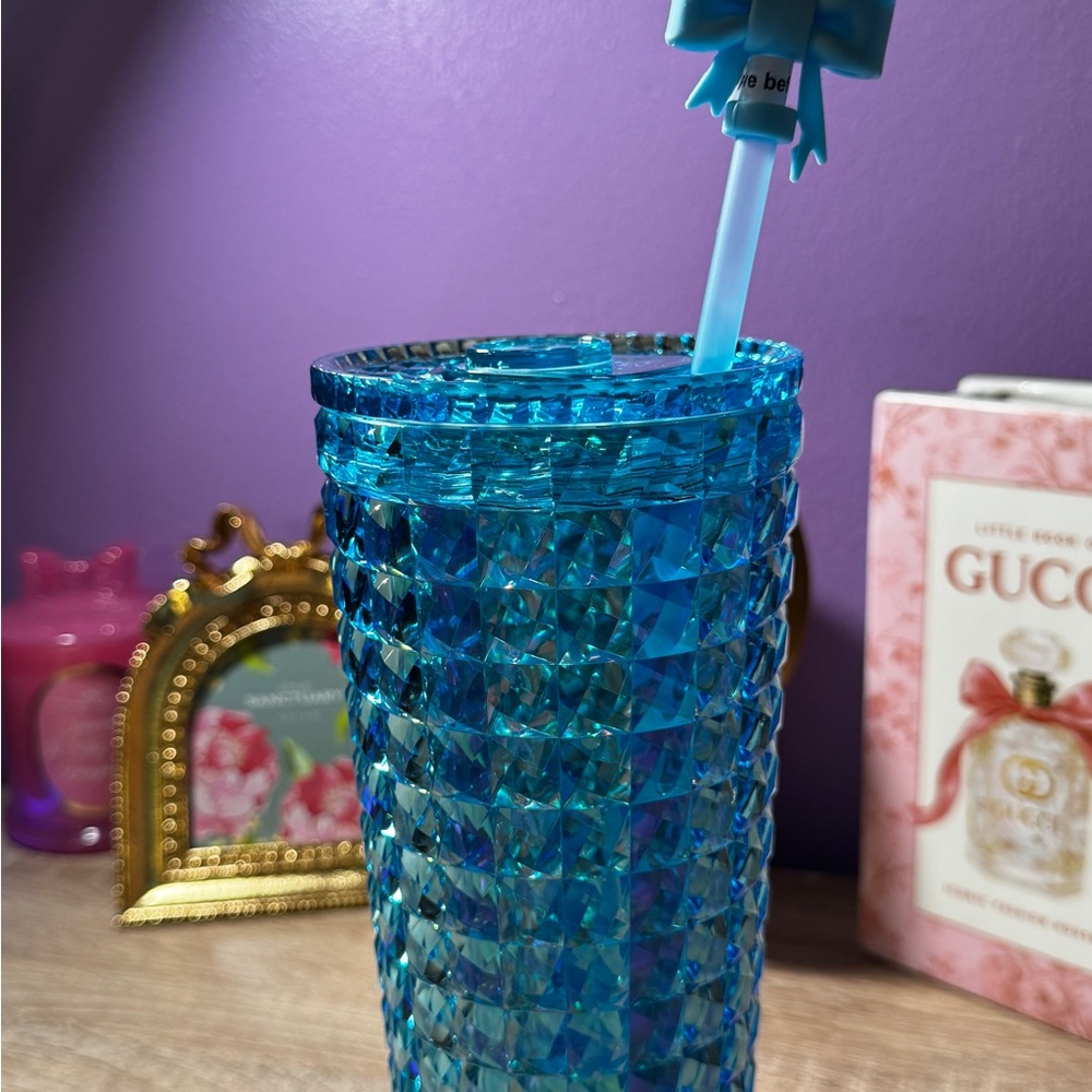 Blue Textured Acrylic Tumbler with Straw